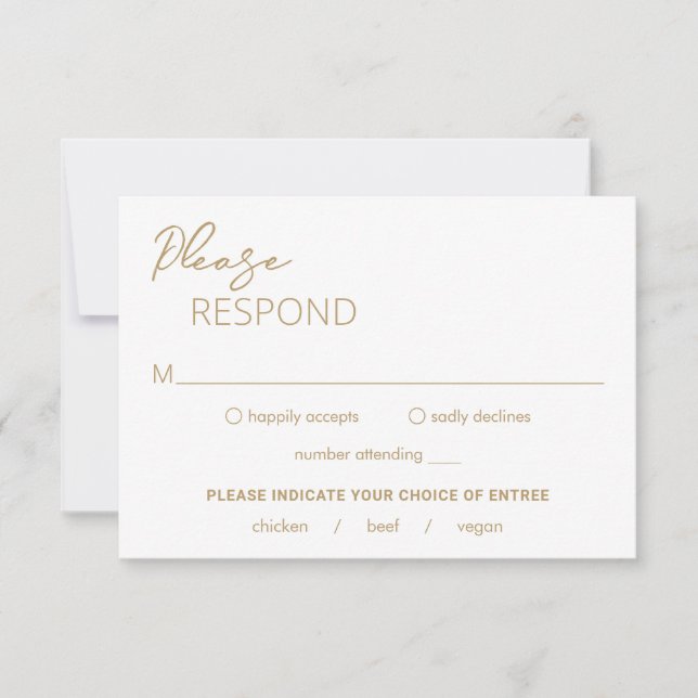 Minimal Gold Modern Wedding RSVP Card (Front)