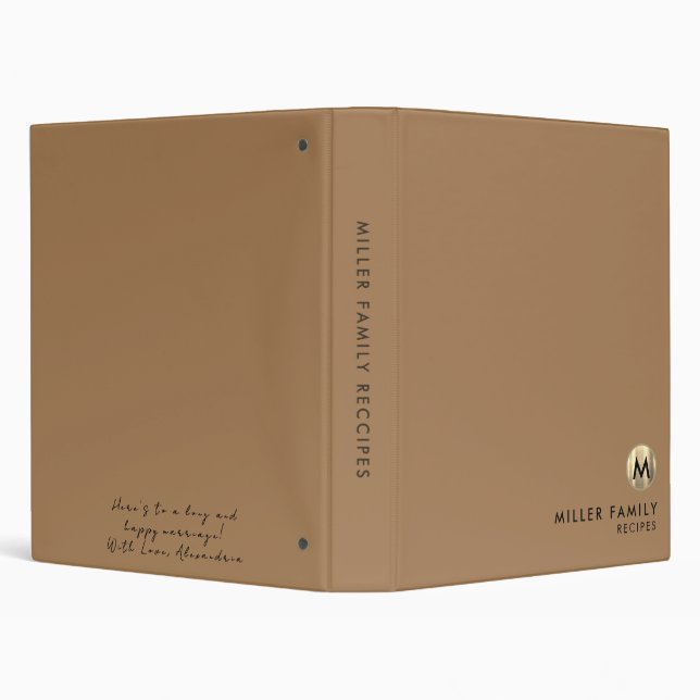 Minimal Gold Monogram Recipe Wedding Gift Message Binder (Background)