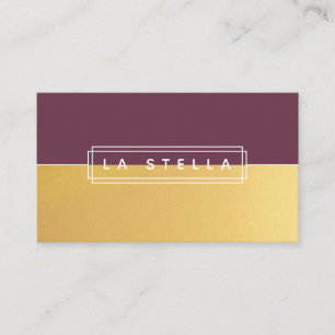 Minimal Gold & Plum Split   Geometric Line Frame Business Card