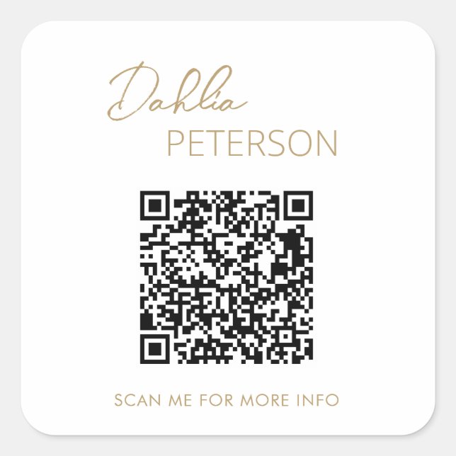Minimal Gold QR Code Modern Business Square Sticker (Front)