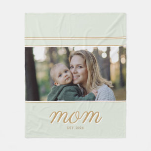 Minimal Gold & Sage Green Mom Established Photo Fleece Blanket