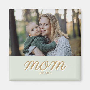 Minimal Gold & Sage Green Mom Established Photo Magnet