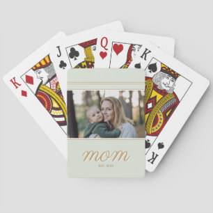 Minimal Gold & Sage Green Mom Established Photo Playing Cards