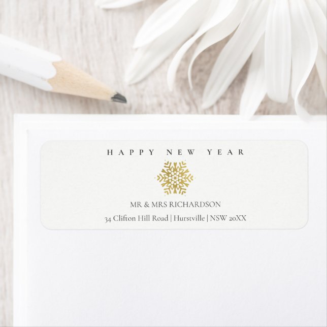 Minimal Gold Snowflake Happy New Year Address (Insitu)