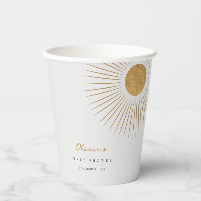 Minimal Gold Sunshine Baby Shower Paper Cups (Front)