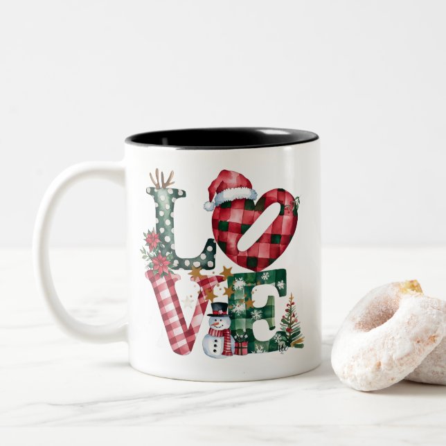 Minimal Golden Christmas Tree Card | Elegant Holid Two-Tone Coffee Mug (With Donut)