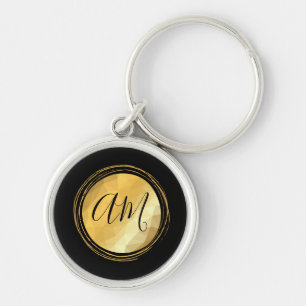 Minimal golden metallic custom name monogram keychain