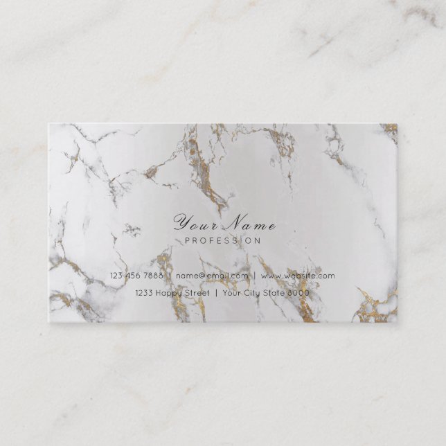 Minimal Golden Strokes Silver Metallic Marble Grey Business Card (Front)