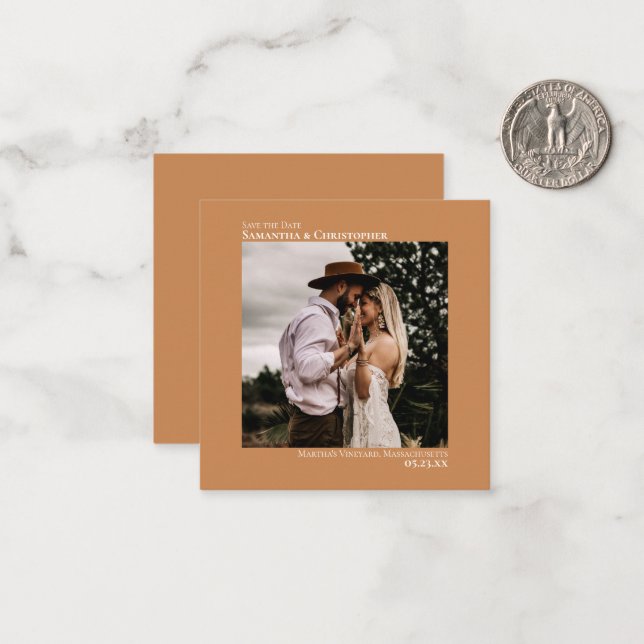 Minimal Golden Tan Wedding Save the Date Mini Card (Front/Back In Situ)