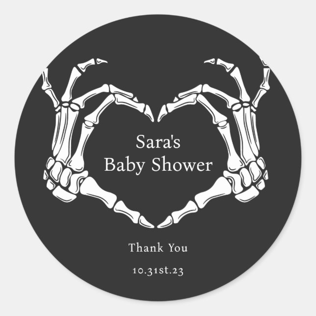 Minimal Goth Skeleton Hands Baby Shower Favour  Classic Round Sticker (Front)