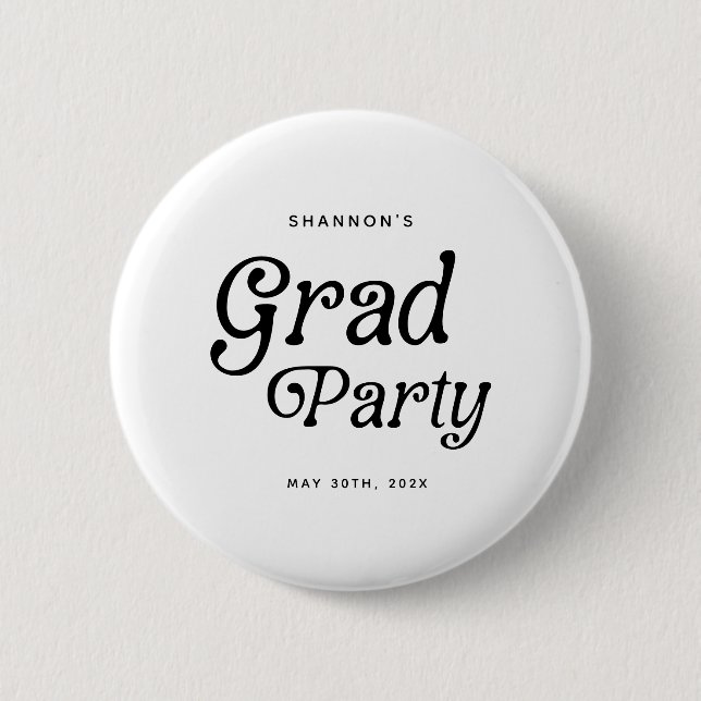 Minimal Grad Party Retro Graduation 2 Inch Round Button (Front)