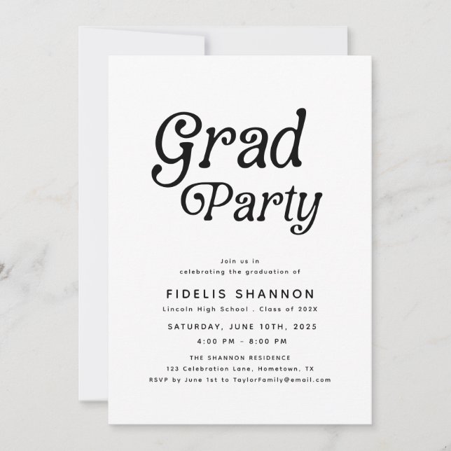 Minimal Grad Party Retro Graduation Invitation (Front)
