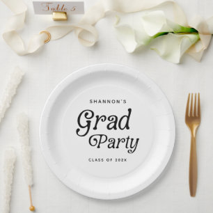 Minimal Grad Party Retro Graduation Paper Plate