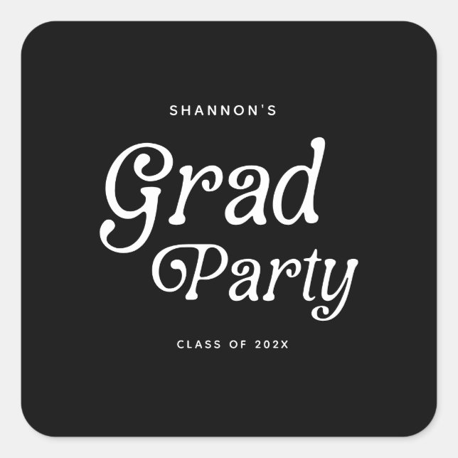 Minimal Grad Party Retro Graduation Square Sticker (Front)