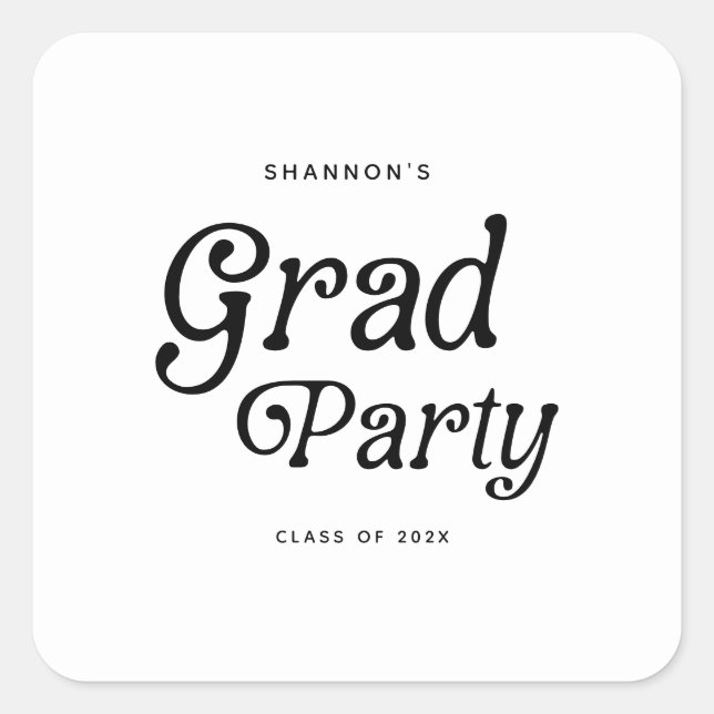 Minimal Grad Party Retro Graduation Square Sticker (Front)