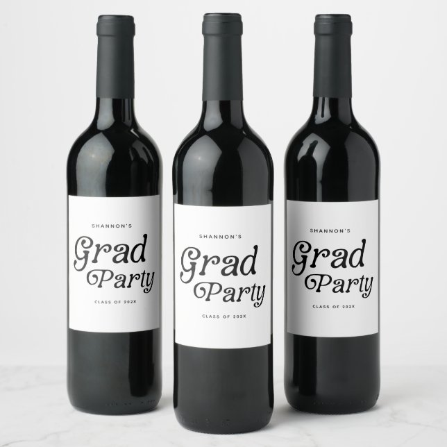 Minimal Grad Party Retro Graduation Wine Label (Bottles)
