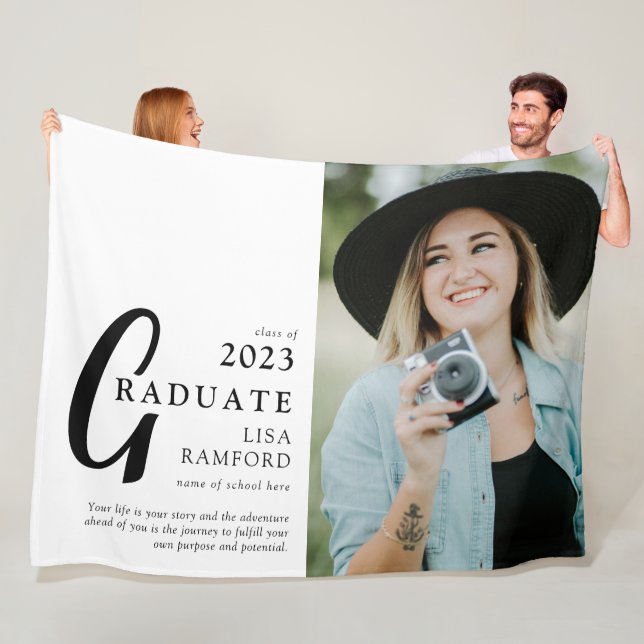Minimal Graduate Photo & Quote Keepsake Gift Fleece Blanket (In Situ)