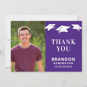 Minimal Graduation Cap Toss Purple Silver Tassel Thank You Card