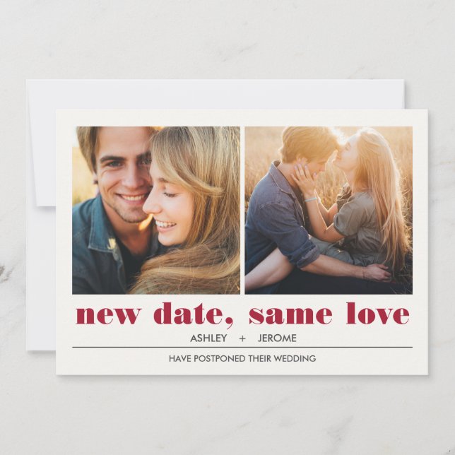 Minimal Graphic | 2 Photos Wedding Postponement Card (Front)