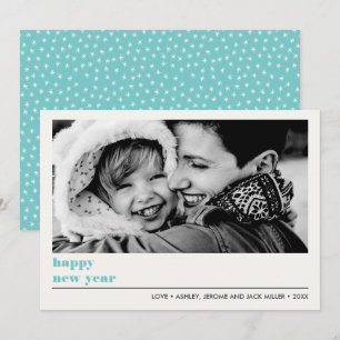 Minimal Graphic   Aqua  Happy new Year Photo Card