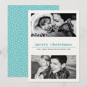 Minimal Graphic Aqua Merry Christmas 2 Photo Card