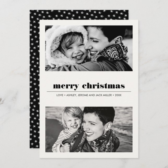 Minimal Graphic | Black Merry Christmas 2 Photo Card (Front/Back)