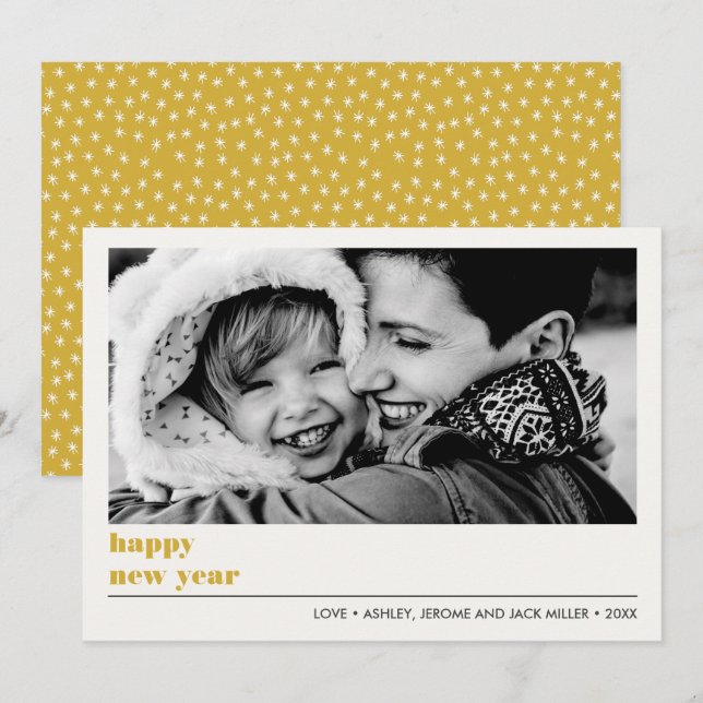 Minimal Graphic | Gold  Happy new Year Photo Card (Front/Back)