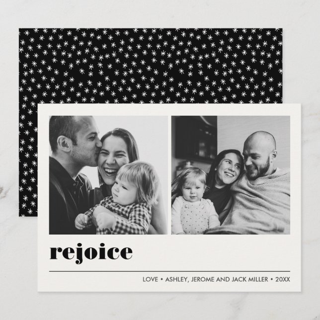 Minimal Graphic | Rejoice  Black Christmas 2 Photo Card (Front/Back)