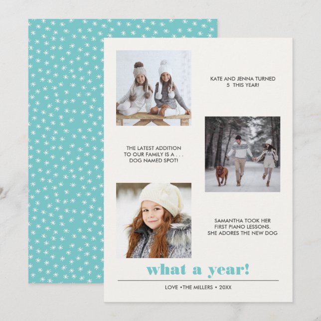 Minimal Graphic | Year in review 3 photo collage Card (Front/Back)