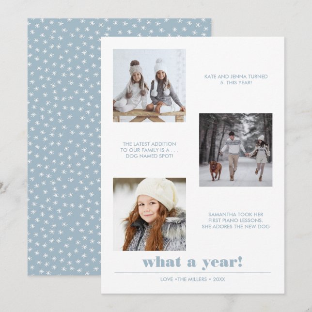 Minimal Graphic | Year in review 3 photo collage Card (Front/Back)