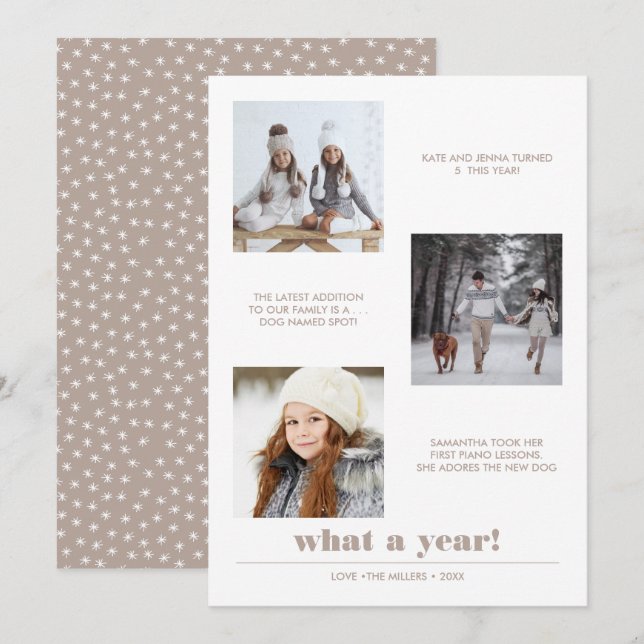 Minimal Graphic | Year in review 3 photo collage Card (Front/Back)