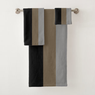 Minimal Gray & Taupe Vertical Stripes Bath Towel Set