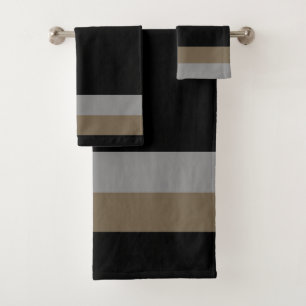 Minimal Gray & Taupe Vertical Stripes Bath Towel Set