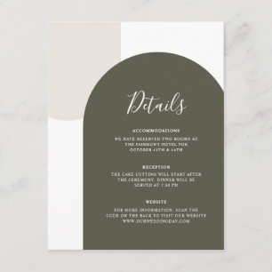 Minimal Green Boho Arch Wedding Details QR Code Enclosure Card