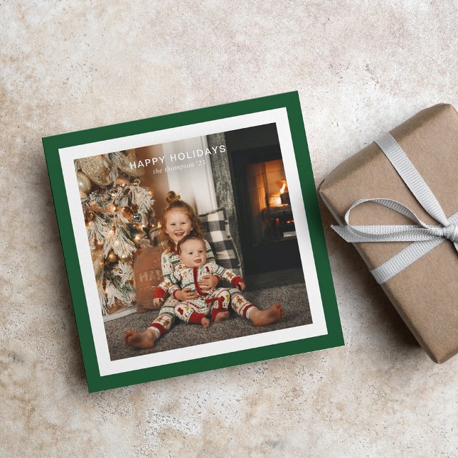 Minimal Green Bold Square Border 1 Photo Christmas Holiday Card (Creator Uploaded)