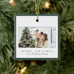 Minimal Green Border Photo Elegant Christmas Ceramic Ornament<br><div class="desc">Elegant Christmas ornament featuring a simple and modern design with your favourite photos along with a border and the editable greeting "Merry Christmas".</div>