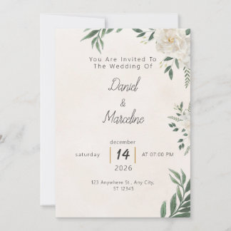 Minimal Green Botanical Wedding Invitation