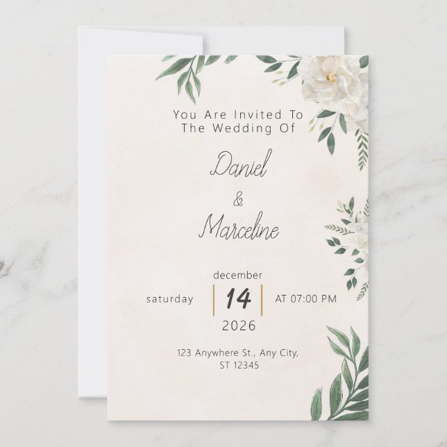 Minimal Green Botanical Wedding Invitation (Devant)