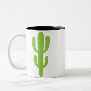 Minimal Green Cactus Illustration Two-Tone Coffee Mug