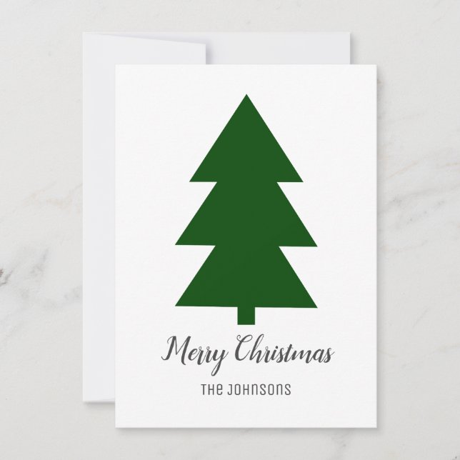 Minimal Green Christmas Tree Clean Simple Holiday Card (Front)