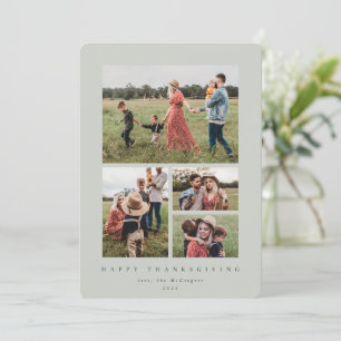 Minimal Green Frame 4 Photo Happy Thanksgiving Holiday Card