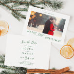 Minimal Green Marry Little Christmas Save the Date Holiday Card<br><div class="desc">This minimal green Marry Little Christmas save the date holiday card makes the perfect simple holiday greeting for an engaged couple. The design features classic green and white typography paired with a rustic yet elegant script font with hand lettered style.</div>