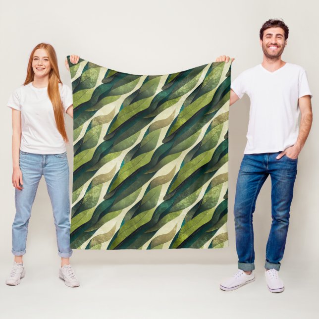 Minimal Green Olive Abstract Deco Pattern Fleece Blanket (In Situ)