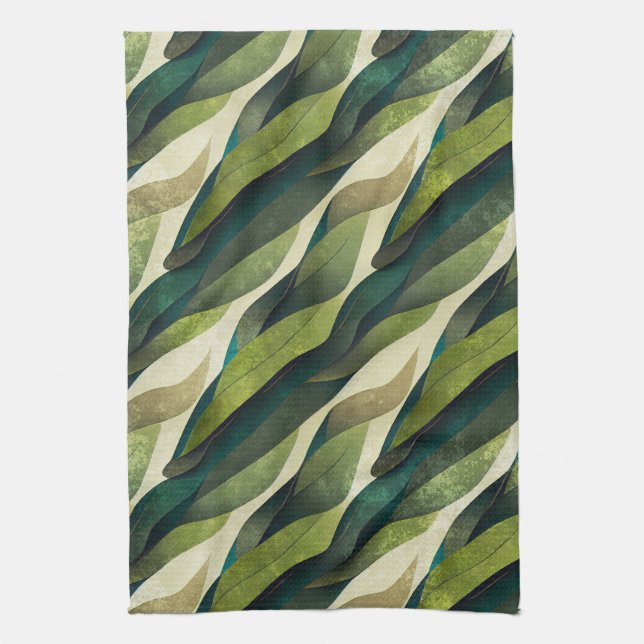 Minimal Green Olive Abstract Deco Pattern Kitchen Towel (Vertical)