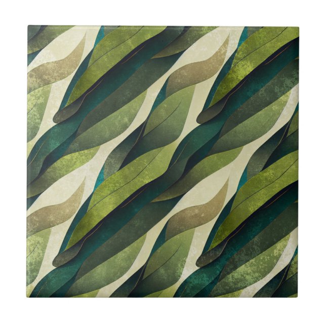 Minimal Green Olive Abstract Deco Pattern Tile (Front)