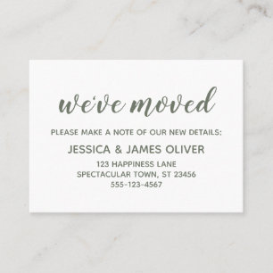 Minimal Green on White "We've Moved" Card