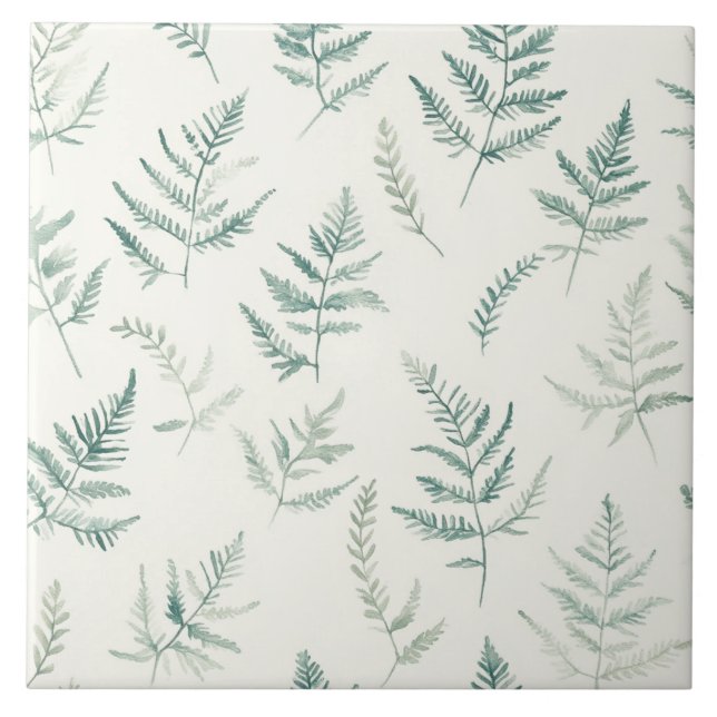 Minimal Green Watercolor Fern Tile (Front)