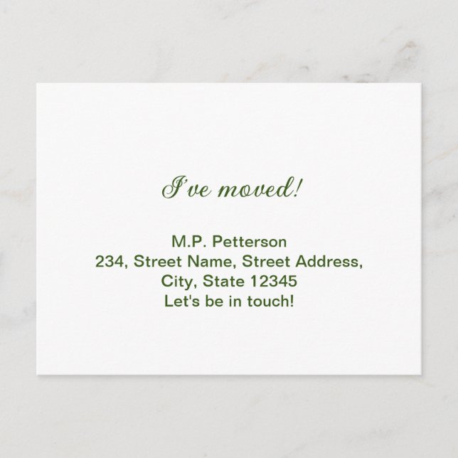 minimal green we have moved add name address text  postcard (Front)