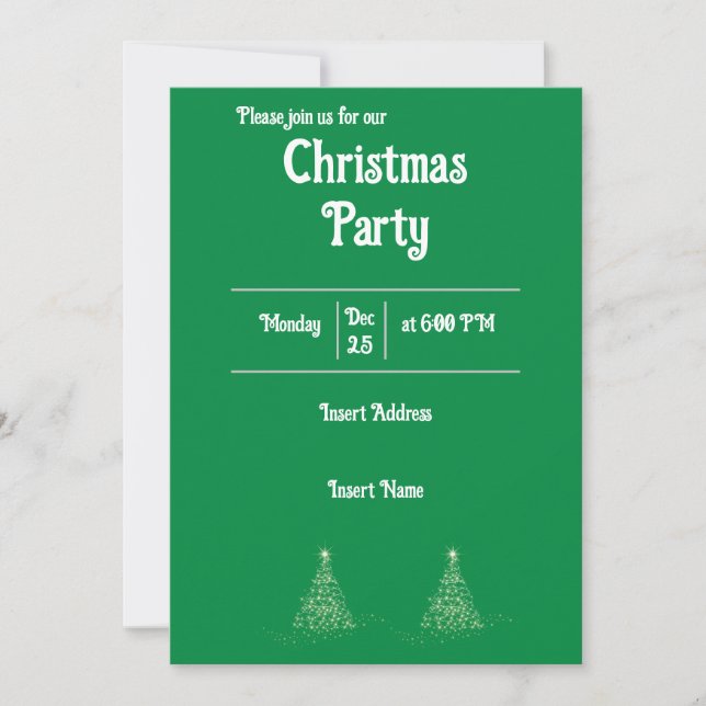 Minimal Green with White Text Christmas Party Invitation (Front)