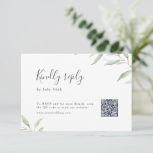 Minimal greenery botanical rustic wedding QR code RSVP Card